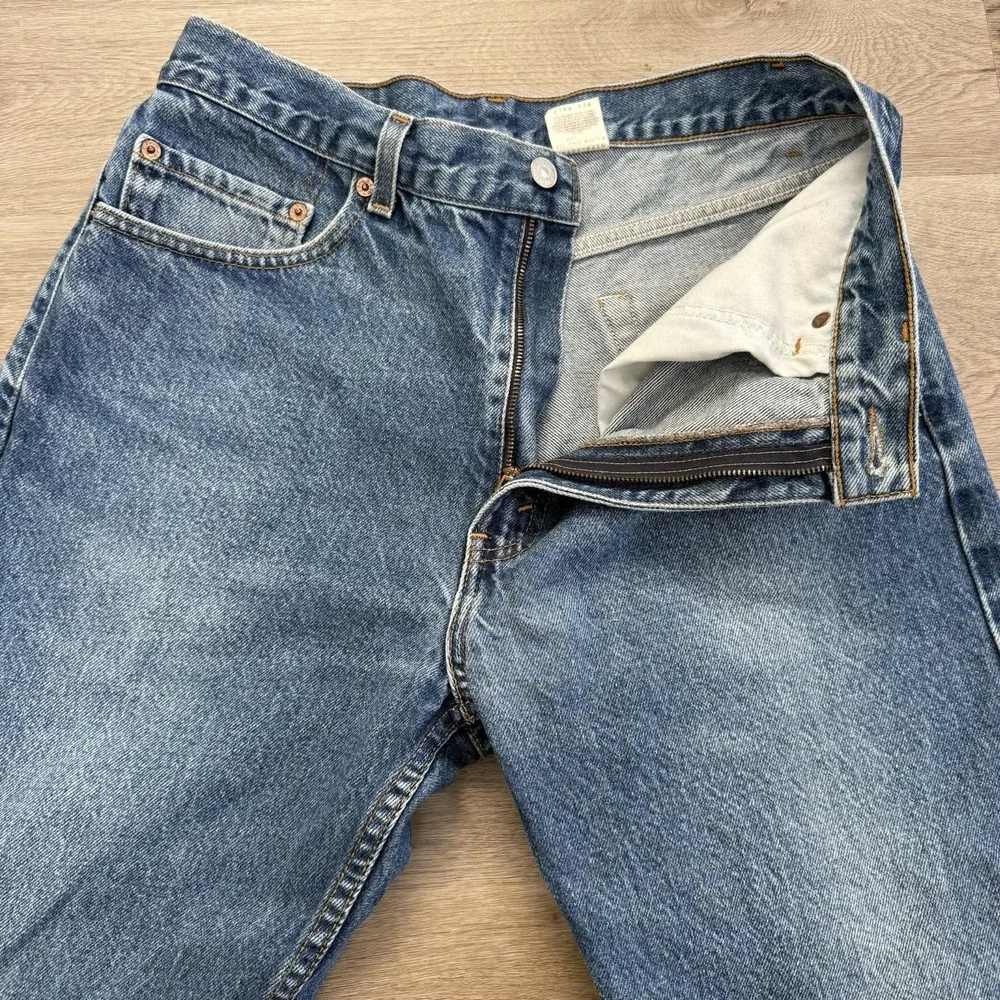 Vintage Y2K Levis 505 Distressed Cutoff Raw Hem Jeans Tag 34x30 Fits 32x26 Blue